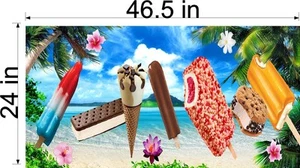 46.5" x 24" LARGE VINYL DECAL ICE CREAM FREEZER W/ POPSICLES AND CONES TROPICAL - Picture 1 of 2