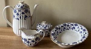 Spode Blue Colonel Kaffeekanne, Sahne & Zucker + ovale Gemüseschale - Bild 1 von 19
