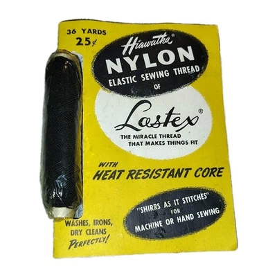 Vintage Hiawatha Nylon Elastic Sewing Thread 36 Yards Black Art 90 US Rubber Co - Image 1 of 4
