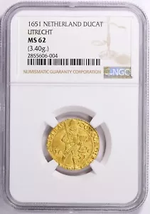 1651 Niederlande Utrecht Gold Dukat NGC MS62 Stempelglanz Schönheit! - Bild 1 von 2