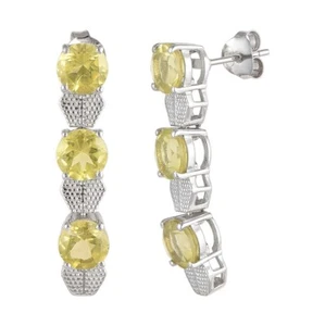 Natural Yellow Lemon Quartz Minimalist Womens Stud Earrings 925 Sterling Silver - Picture 1 of 4