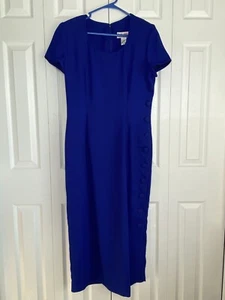 Vintage Maggy London Dress Women's Maxi Back Zip Side Buttons Royal Blue Sz 12 - Picture 1 of 4