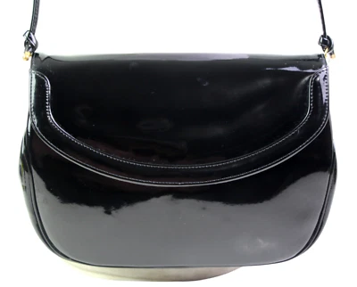 BOLSO DE HOMBRO DE COLECCIÓN KORET PATENTE CUERO NEGRO CON SOLAPA BOLSO CLUTCH X-BODY Foto 1 de 4