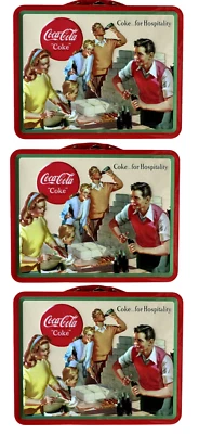(3 Pack) Coca-Cola For Hospitality Square Red Tin Case Retro Collectible - Image 1 of 3