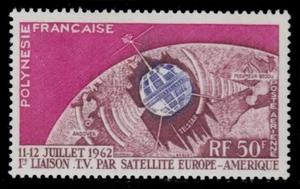 1962 FRENCH POLYNESIA NH SATELLITE TELSTAR SPACE AIRMAIL SCT.C29 MI 23 YVERT 6 - Picture 1 of 1