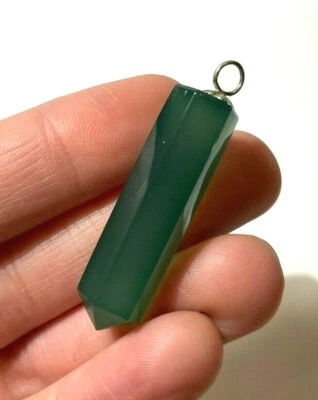 Vintage Fortuna Argento Esagonale Obelisco Bacchetta Punto Verde Onice 6.2g - Immagine 1 di 4