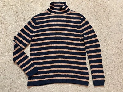 J.Crew Cozy Mock Rollneck Black Tan Stripe Nubby Cotton Pullover Sweater XS - Image 1 of 4