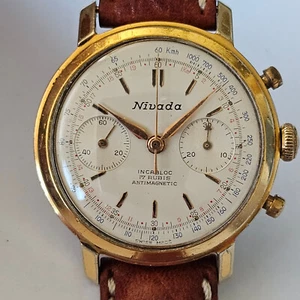NIVADA-CRONOGRAFO-PULSANTI A POMPA-FONDO A VITE-LAND. 48-OVERSIZE (37,2 MM)-RARO - Picture 1 of 24