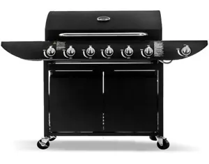 Bruciatore a Gas Deluxe 6+1 Grill BBQ Barbecue Bruciatore Laterale Stoccaggio Giardino Nero - Foto 1 di 4