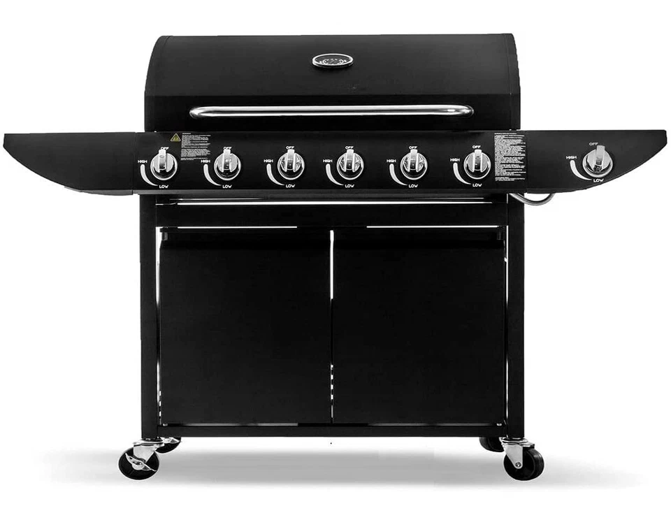 Deluxe 6+1 Gas Burner Grill BBQ Barbecue Side Burner Storage Garden Black - Image 1 of 4