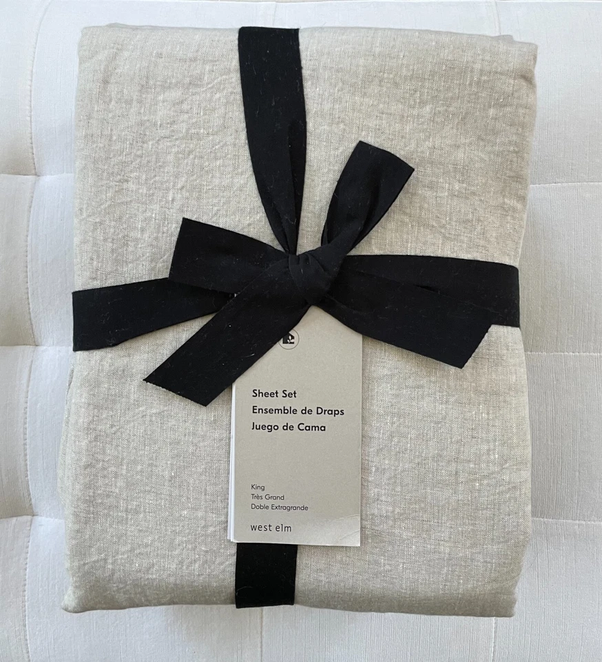 West Elm EUROPEAN FLAX LINEN Sheet Set King Natural Flax NWT