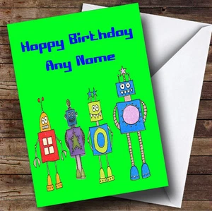 Green Robot Personalised Birthday Greetings Card - Picture 1 of 1