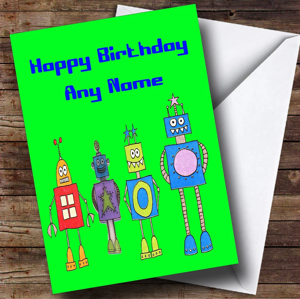 Green Robot Personalised Birthday Greetings Card - Image 1 of 1