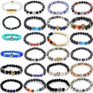 Wholesale Mixed Beaded Bracelet Natural Stone Stretch Women Men Bracelet Jewelry - Picture 1 of 16