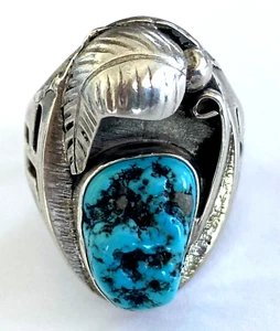 Vintage Turquoise Native American Men's Ring 13.4 gr Sterling 925 Size 11.75 - Picture 1 of 12