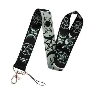 KAWAII RAINBOWS Wiccan Triple Moon Pentagram Witch Pagan Gothic ID Keys Phone Lanyard Neck Strap