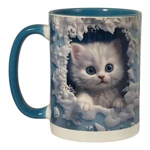 15oz Ceramic Coffee-Tea Mug/Cup “Hole In The Wall Kitten” Cat Lovers~Blue~Gift - Picture 1 of 4