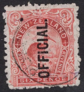 New Zealand. 1907. 6d Kiwi Official, Perf 11x11. FU. - Picture 1 of 3