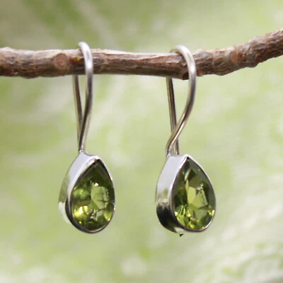 Peridot Ohrhänger Sterling Silber 925 Ohrringe Tropfen Grün Facettenschliff ho - Bild 1 von 4