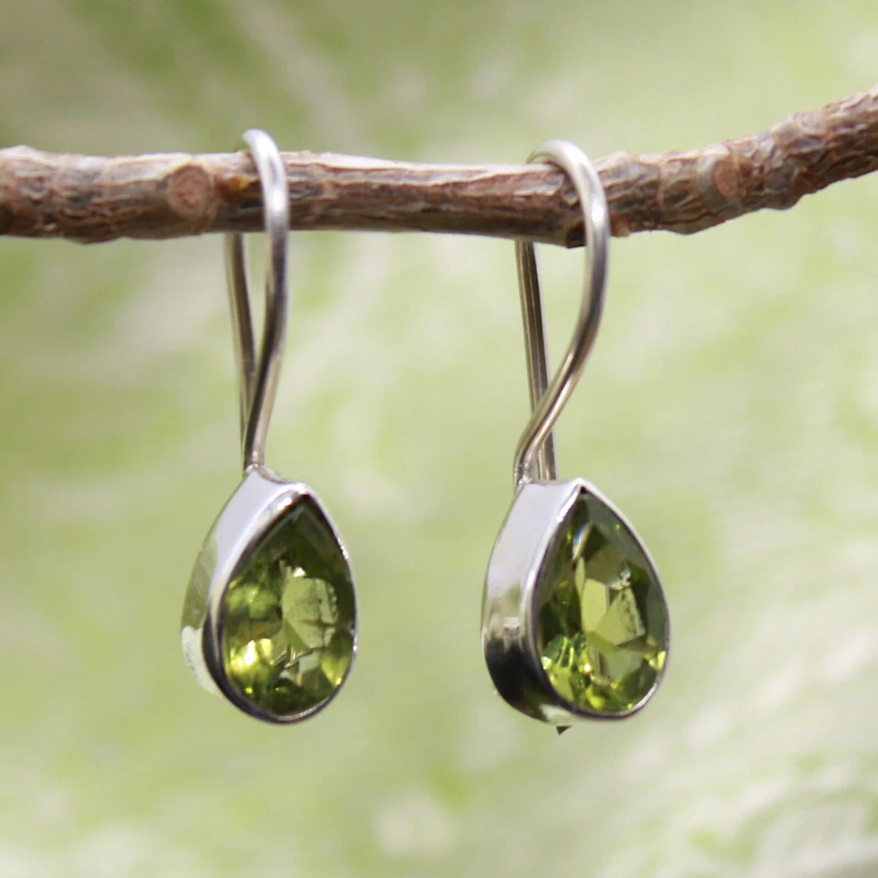 Peridot Ohrhänger Sterling Silber 925 Ohrringe Tropfen Grün Facettenschliff ho - Bild 1 von 4
