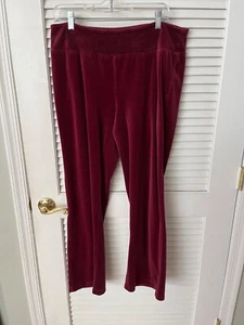 Denim & Co. Size Large Burgundy Velour Pull On Pants A388282 - Picture 1 of 2