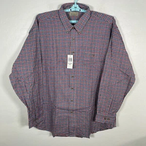 Bill Blass Shirt Mens 2XLT Tall White Red Button Down Flannel Long Sleeve Plaid - Picture 1 of 10
