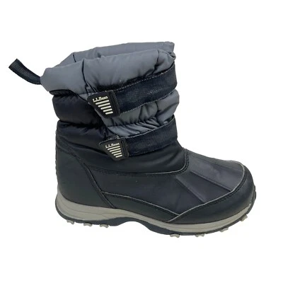 LL Bean Niños Gris Negro Impermeable Gancho Lazo Media Pantorrilla Botas de Invierno Talla 3 289143 Foto 1 de 4