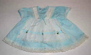 Vintage Mini World Mädchen 9-12 Monate weiches blau gepunktetes Schweizer Kleid - Bild 1 von 8
