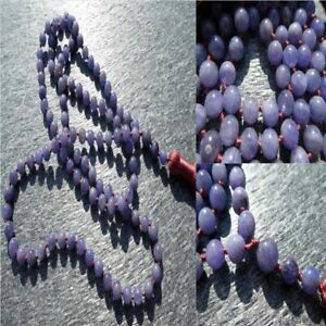 8mm Natural Tanzanite Gemstone 108 Beads Mala Tassel Necklace Wood Pendant