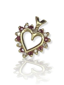 Handmade 14K Yellow Gold 1/2 Carat Ruby & Diamond 17.35mm X 14mm Heart Pendant - Picture 1 of 10