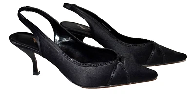 Tacones Nina negros de seda satinados negros estrás punta puntiaguda talla 8,5 M Foto 1 de 4