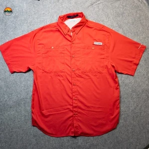 Columbia Button-Up Shirt Orange PFG Tamiami Pockets Short Sleeve Men's Medium - Picture 1 of 9