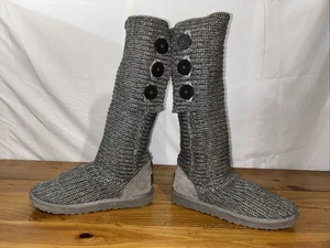 UGG Classic Cardy Winter Boot Womens 7 Gray Sweater Knit Tall Slip-On Bootie - Picture 1 of 7