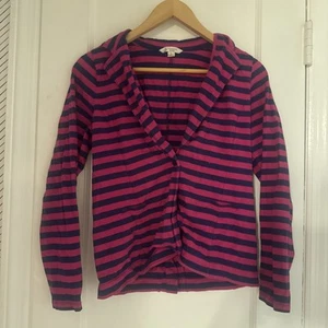 Lands’ End Kids Navy Blue and Pink Striped Cardigan Size L (14) - Picture 1 of 8