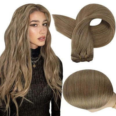 100g Echthaar Tressen Weft Hair Extensions Haarverlängerung Weave Remy Haar 15A - Bild 1 von 4