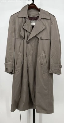 Towne Men Beige Solid Button-Up Belted Trench Coat Outerwear Size Large - Image 1 of 4