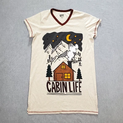Camiseta para mujer Lazyone Cabin Life camiseta gráfica blanca apagada talla S/M Foto 1 de 4