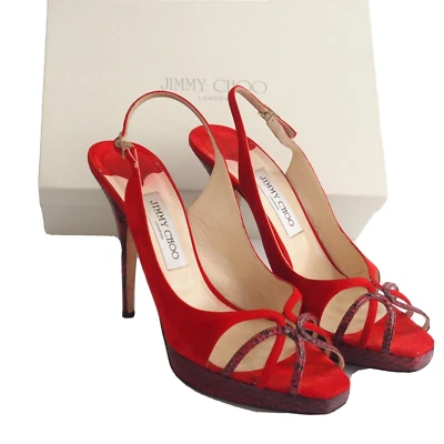 Zapatos de tacón Jimmy Choo talla 40,5 plataforma con cordones de aguja de cuero rojo Foto 1 de 4