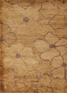 Gold/ Beige Nature Print Contemporary Area Rug 5'x7' Hand-knotted Modern Carpet - Picture 1 of 12