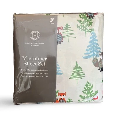 Home Expressions Microfiber Full Set Fox Forest Sheets Pillowcase Child NEW - Image 1 of 4