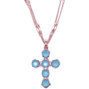 Mariana Electric Blue Rose Gold Cross Pendant Necklace Summer Blue 119119 NWT - Picture 1 of 3