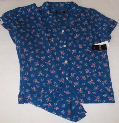 NUEVO CON ETIQUETAS Ralph Lauren AZUL REAL/ROSA FLORAL SUAVE JERSEY PUNTO Capri Pijama Conjunto 1X Foto 1 de 4