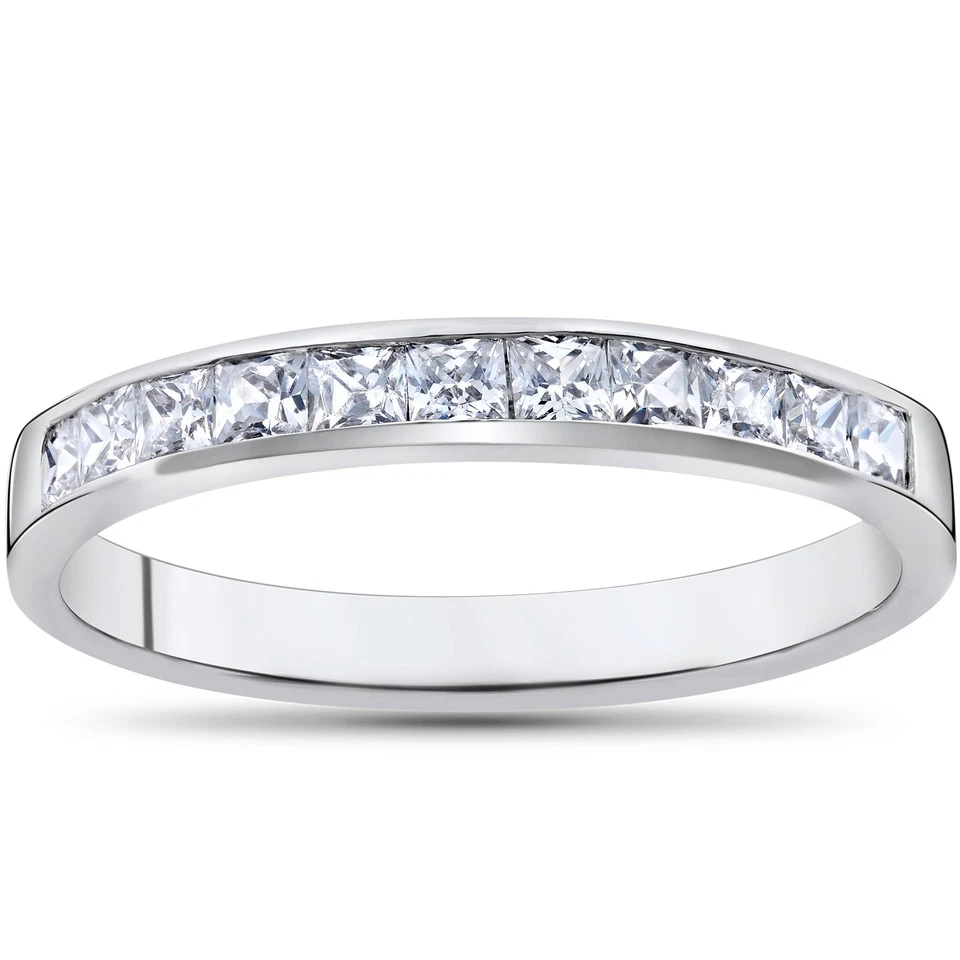 1/2Ct Princess Cut Diamond Wedding Ring 14k White Gold Channel Set Womens Band - Image 1 of 4