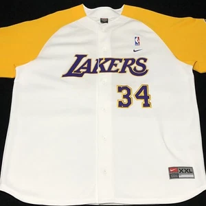 Rare Vintage Nike NBA Los Angeles Lakers Shaq O’Neal Baseball Jersey Men Size 2X - Bild 1 von 10