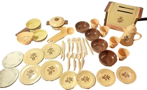 VTG Childs Ohio Art Pfaltzgraff Village 38 pc Play Dish Set Tea Toaster Cookware - Picture 1 of 16