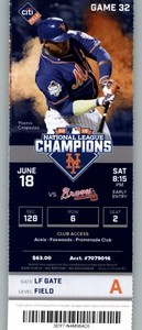 Atlanta Braves vs New York Mets 6/18/2016 Full Ticket -  Yoenis Cespedes