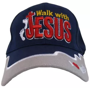 WALK WITH JESUS Blue Christian Baseball Hat Cap - Picture 1 of 6