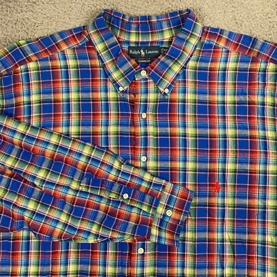 Ralph Lauren Shirt 4XLT Classic Fit Cotton Linen Plaid Madras Pony - Image 1 of 4
