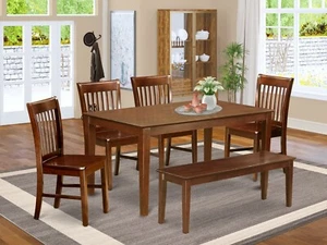 6pc Capri 36x60 kitchen dining table + 4 Norfolk wood chairs + bench in mahogany - Picture 1 of 12
