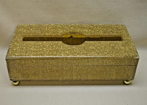 Vintage Crossman Acrylic Lucite Gold Fleck Tissue Kleenex Box Cover Dispenser - Foto 1 di 3